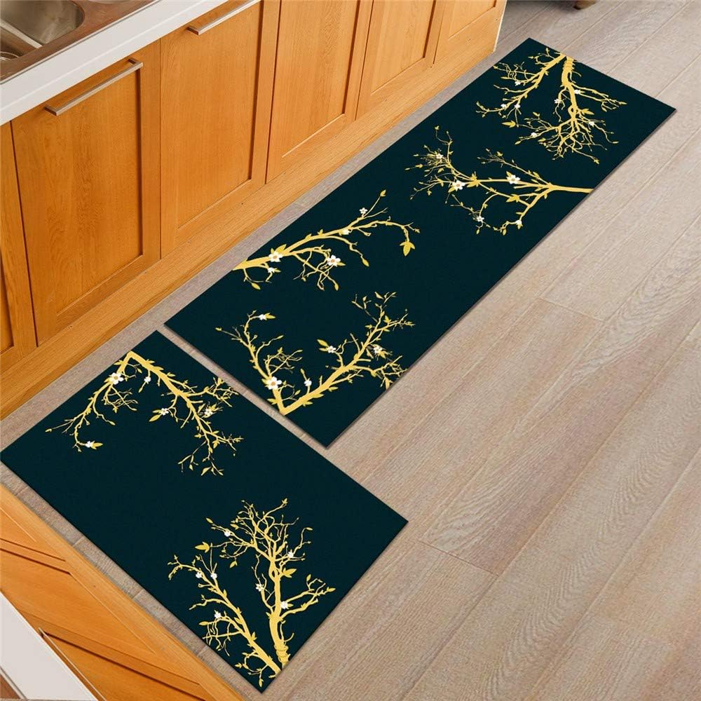 Amazon.com: Long Modern Non-Slip Kitchen Rug 2PCS Yellow Branches 7MM