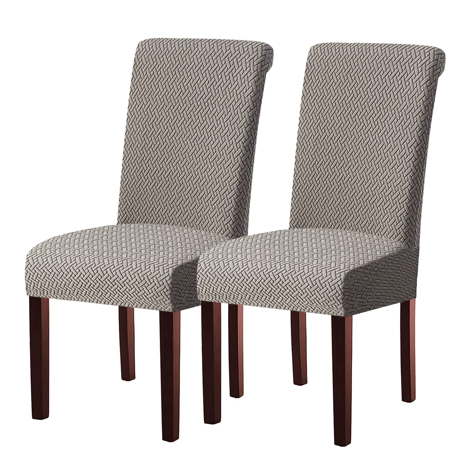 KELUINA Stretch Jacquard kitchen Dining Room Chair Covers,Removable Chair Seat Covers for Dining Chairs Set of 1/2/4/6,Parsons Chair Protector Decoration Covers(Light Gray,2 Pcs)