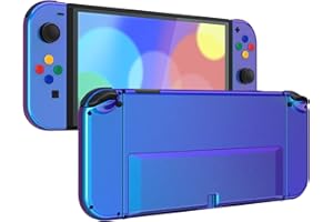 eXtremeRate DIY Full Set Shell Buttons for Nintendo Switch OLED, Chameleon Purple Blue Replacement Console Back Plate & Kicks
