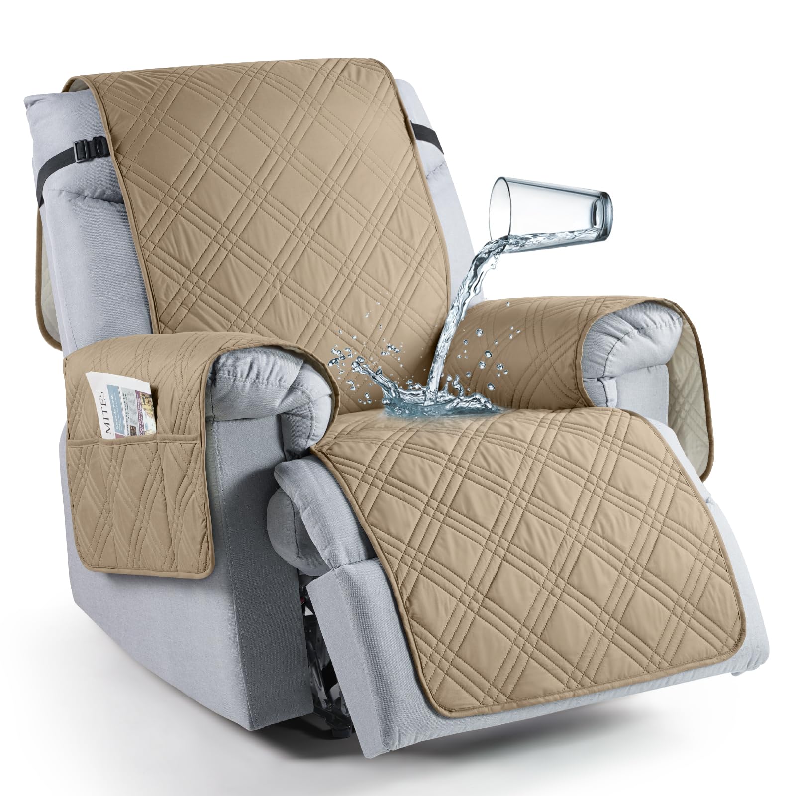 Photo 1 of TAOCOCO Waterproof Recliner Chair Cover, Non Slip Oversized Recliner Covers for Recliner Chair with Pocket, Reclining Chair Cover Furniture Protector for Kids, Dogs(28'', Camel)