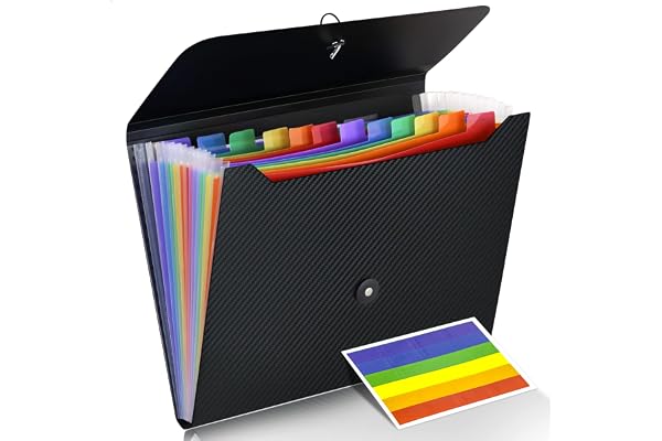 Cesil Accordian File Organizer Expanding File Folder, 13 Pockets, A4 Letter Size Paper Document Receipt Folder for Classroom,
