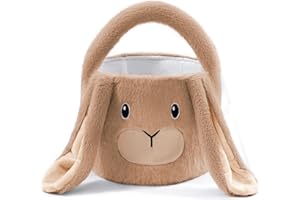HiChen Easter Basket Empty Bunny, Easter Egg Hunt Baskets for Kids, Baby Easter Basket with Handle, Small Gift Basket with Decorative Rabbit, Brown