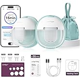 comfyer Heated Breast Pump Hands Free, Industry-Leading Heating Tech, Innovative Magnetic Charging Base, App Discreet Control, 20pcs Breastmilk Storage Bags Included, Hospital-Grade Suction, 2 Pack