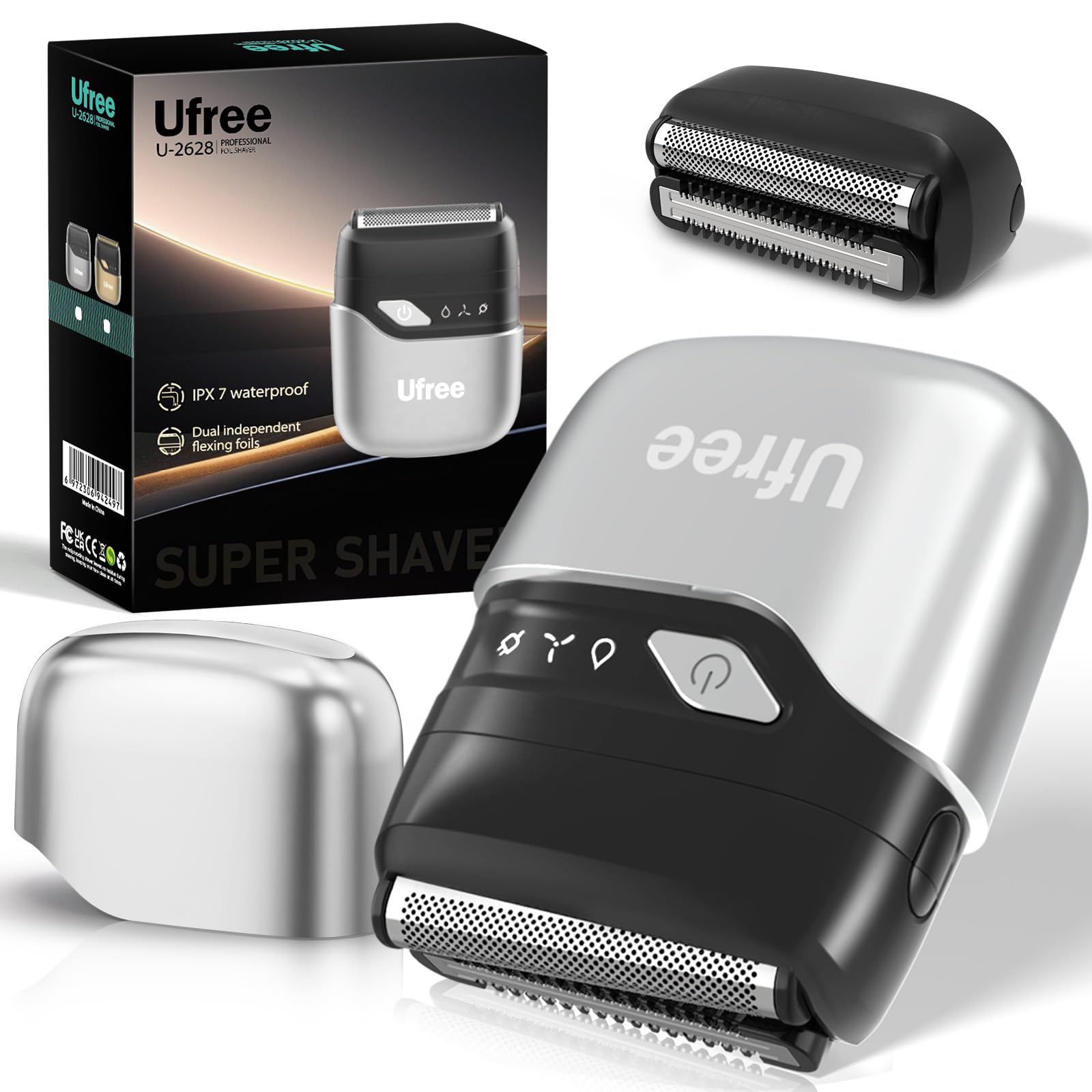 Photo 1 of Ufree Foil Shaver for Men,? Electric Razor with 2 Foil Heads, IPX7 Waterproof Electric Shaver, Wet Dry Cordless Razor, Chargeable Portable Shavers for Men, Silver
