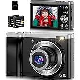 5K Digital Camera 10X Optical Zoom, 56MP Cameras for Photography with Front and Rear Dual Cameras, Vlogging Camera for Photography Travel Camera with 2.8" IPS Touchscreen, 64G Micro Card & 2 Batteries