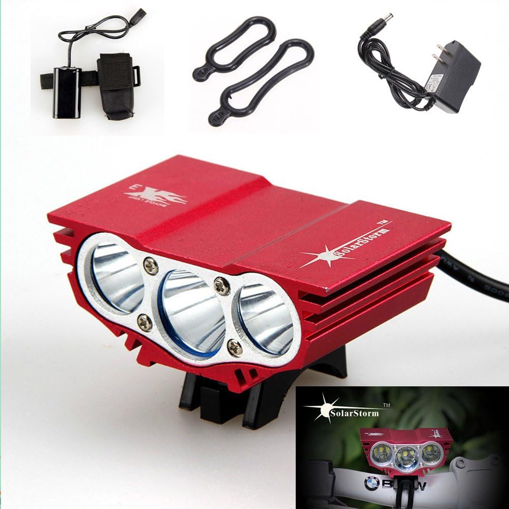Rayma Solarstorm 6000 Lm 3x Cree Xm-l U2 LED Front Rechargeable Bicycle Lamp Bike Light Head Red Package for Outdoor Sports Two Color Option (Red)
