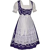 Dirndl Trachten Haus 3 Piece Long Purple Cotton Dirndl Dress For German Oktoberfest