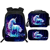 Fuzawet Unicorn Backpack 3PCS 16" Preschool Elementary Schoolbag with Lunch Box Pencil Case Bookbag Set for Girls Kids Children Teens School Students
