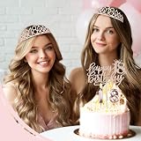 Amosking 18th Birthday Decorations Kit Rose Gold Sash Tiara Cake Topper Candles view 2