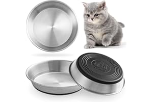 WROSWT Stainless Steel Cat Bowls,Whisker Friendly Shallow Cat Dishes for Food and Water,Non-Slip Silicone Bottom,Heavy Duty,Replacement Kitten Metal Plate for Elevated Stands,3 Pack