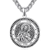 F4DEDAN San Judas Necklace for Men Women 925 Sterling Silver St Saint Jude Necklace Religious Gifts