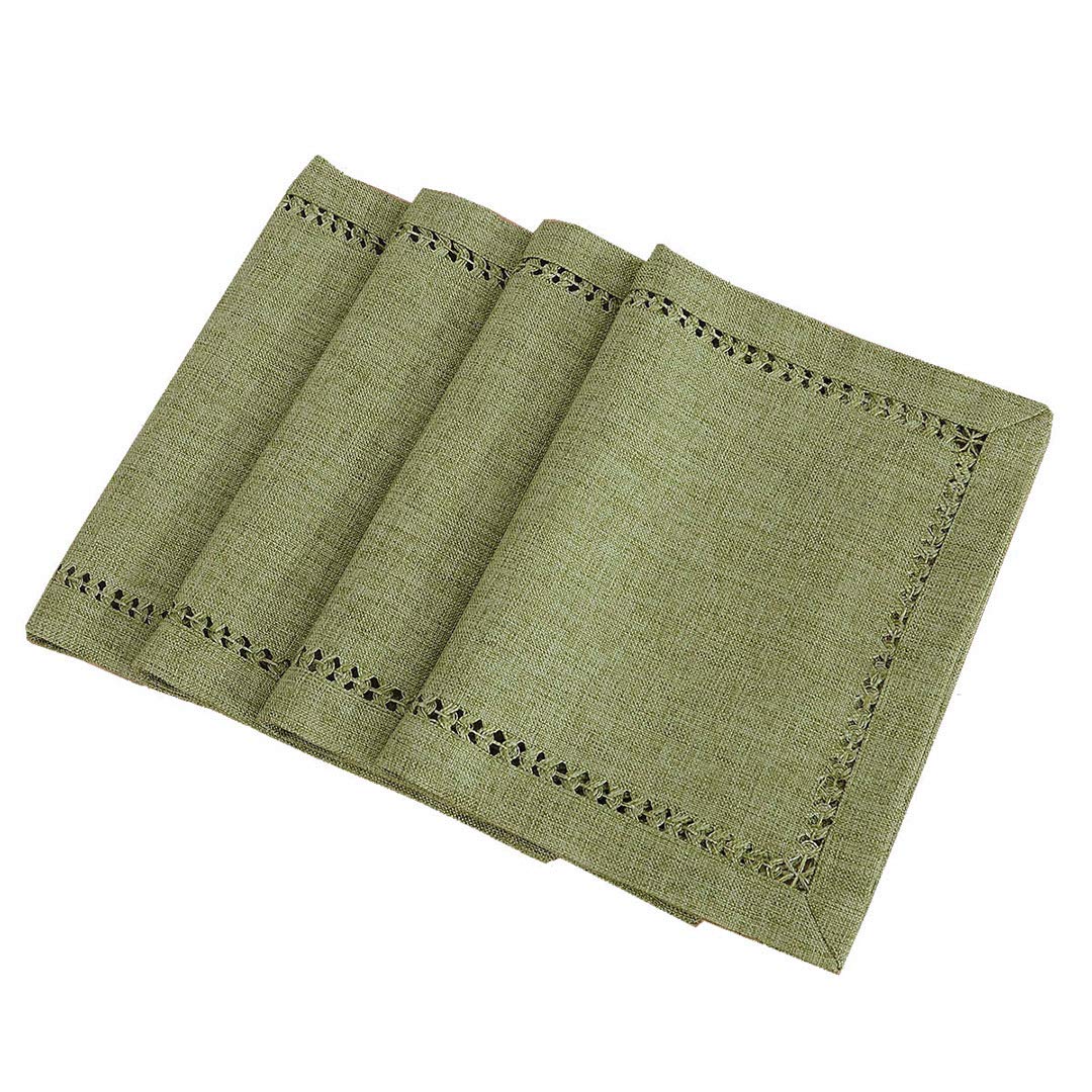 Grelucgo Set of 4 Handcrafted Solid Sage Green Color Dining Table Place-mats, Double-Hemstitched, Rectangular 12 x 18 Inch