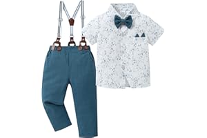 YALLET Toddler Baby Boy Clothes Suit Gentleman Wedding Outfits Formal Dress Shirt+Bowtie+Suspender Pants