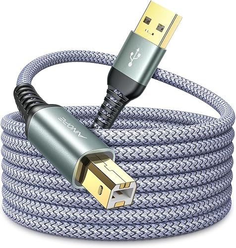 AINOPE USB Printer Cable 10FT, Nylon Braided USB A to USB B MIDI Cable | 480Mbps USB2.0 MIDI Cable| Gold-Plated Connectors USB Printer Cable for HP, Canon, Dell, Epson, Lexmark, Xerox and More