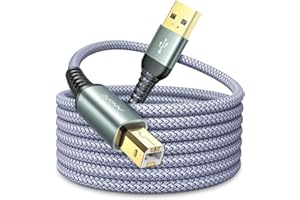 AINOPE Printer Cable USB A to USB B Printer Cable High-Speed Nylon Braided USB 2.0 MIDI Cable for HP Canon Brother Dell Epson Lexmark DAC, 10ft/Grey