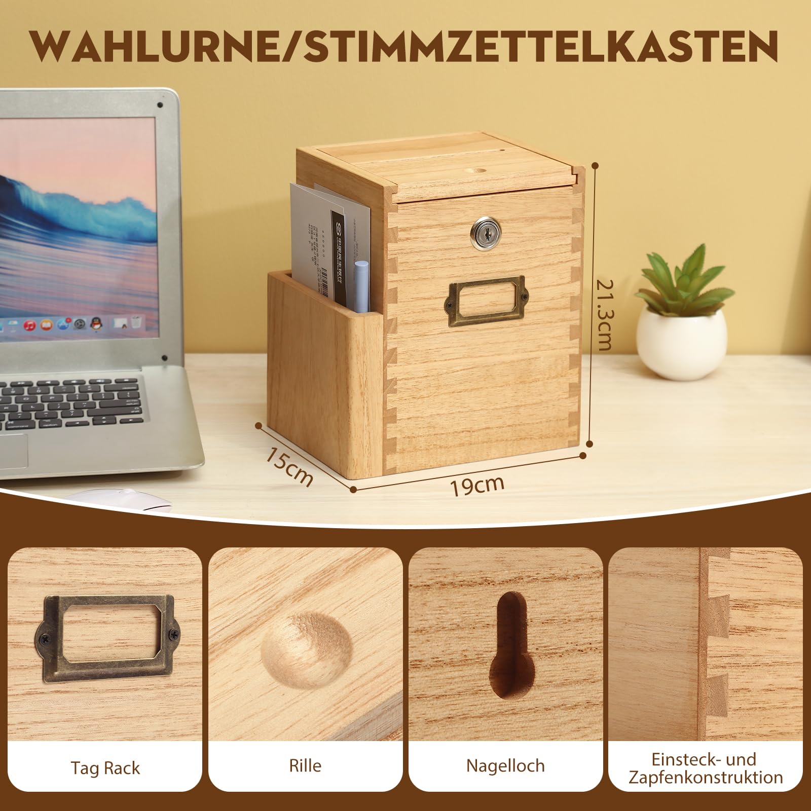 KIRIGEN Vorschlagsbox, Spendenbox mit Schloss, Wahlurne, Natur 3