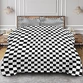 Checkerboard Grid Black White Quilt Comforter Set Queen Size, Modern Checkered Geometric Luxury Abstract Plaid Soft Bedding Sets Comforter with 2 Pillowcases for Kids and Adults Bedroom Bed Decor