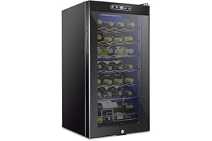 SCHMÉCKÉ SCHMECKE 28 Bottle Compressor Wine Cooler Refrigerator w/Lock - Large Freestanding Wine Cellar - 41f-64f Digital Temperature Control Wine Fridge For Red, White, Champagne or Sparkling Wine - Black