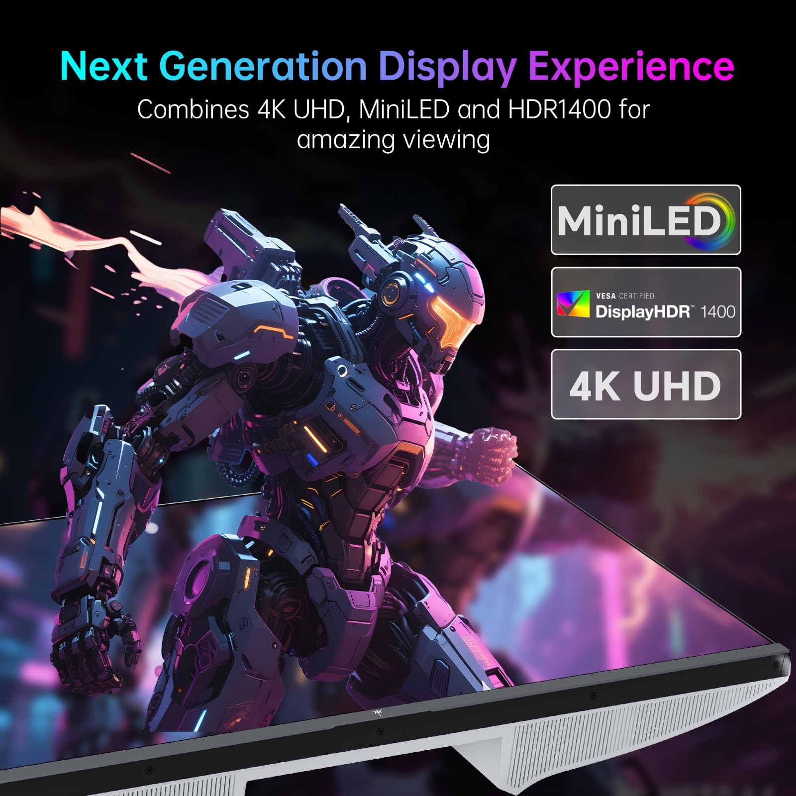 KTC 27 Inch 4K MiniLED Gaming Monitor, UHD 3840x2160 Dual Mode (4K 160Hz/FHD 320Hz), HDR 1400, Fast IPS, Type-C 65W, KVM, VESA, Tilt & Swivel & Height Adjustable, White, M27P6