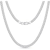 OCHCOH 925 Sterling Silver Clasp 3mm3.5mm4mm5mm7mm Cuban Link Chain Necklace for Men Diamond Cut Silver Chain Necklace for Women 16 18 20 22 24 26 28 30 Inch