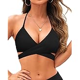 Holipick Bikini Top Halter Women Criss Cross Swim Tops Push Up Bathing Suit Wrap Sexy Bandage Swimsuit Top Only