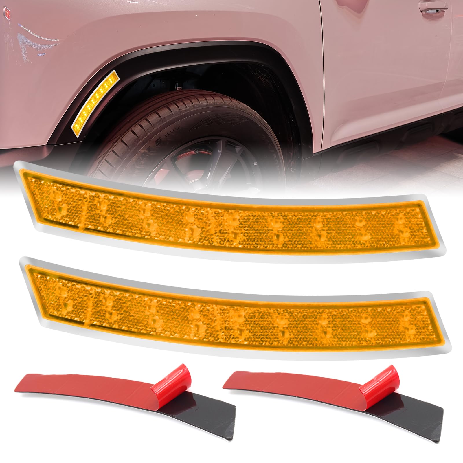 Ygmylandbb Car wheel eyebrow arch sticker, led red/yellow wheel tire eyebrow reflective strips, universal warning protection sticker, light assemblies 2pcs (Yellow)