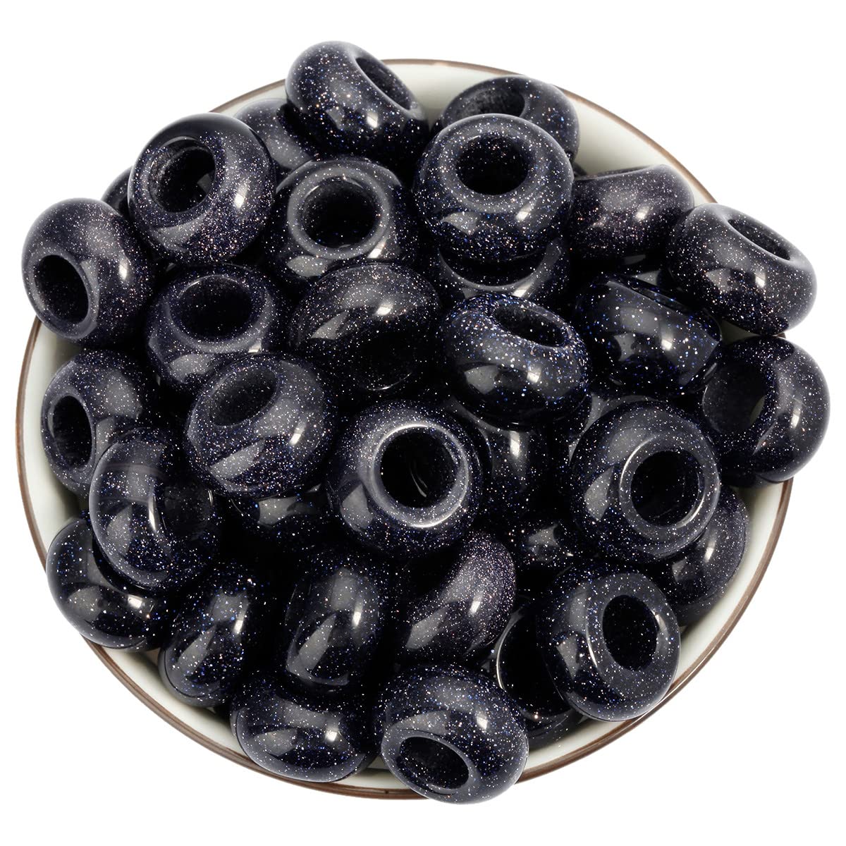 Nupuyai Blue Sand Stone Large Hole Stone Rondelle Loose Charms fits Bracelet, European Crystal Stone Beads for Jewellery Making Set of 30