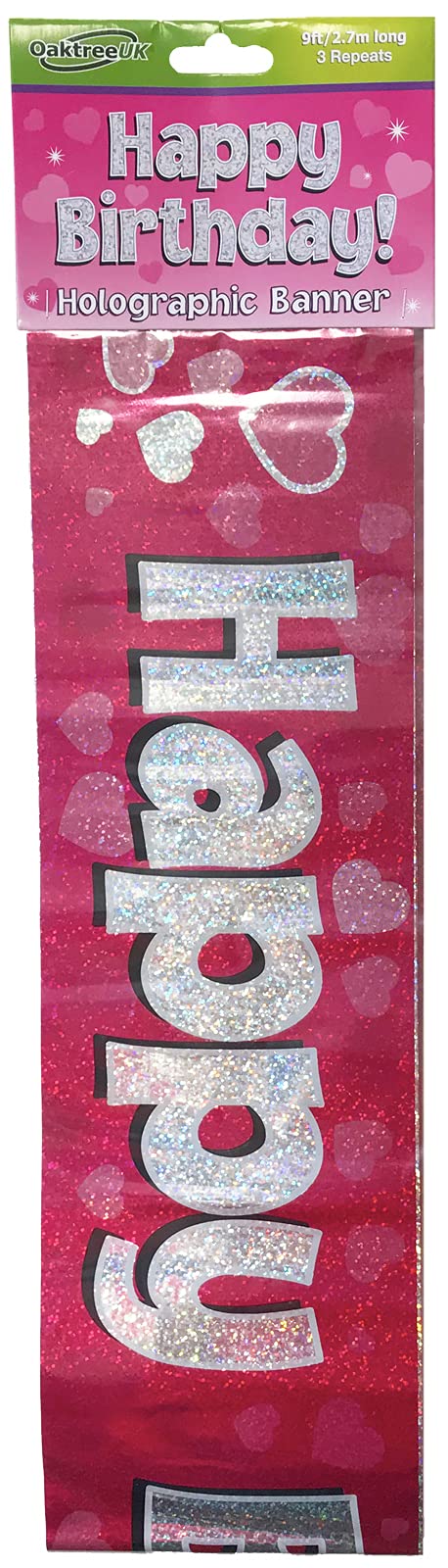 9ft Banner Happy Birthday Pink holographic