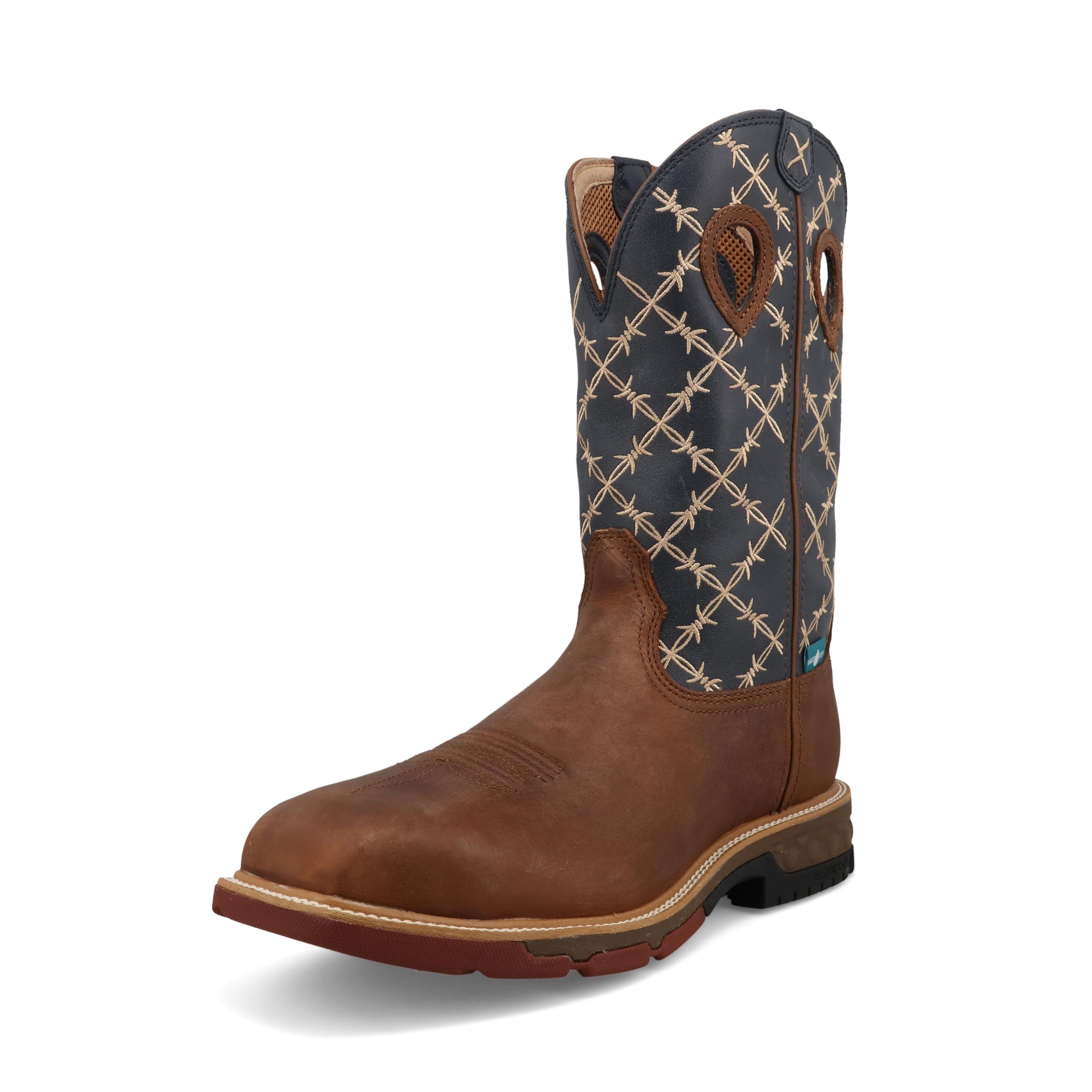 Twisted X Men's 12" Western Work Boot, Square Toe Nano Toe with CellStretch, Hazel & Navy, 11 D Image