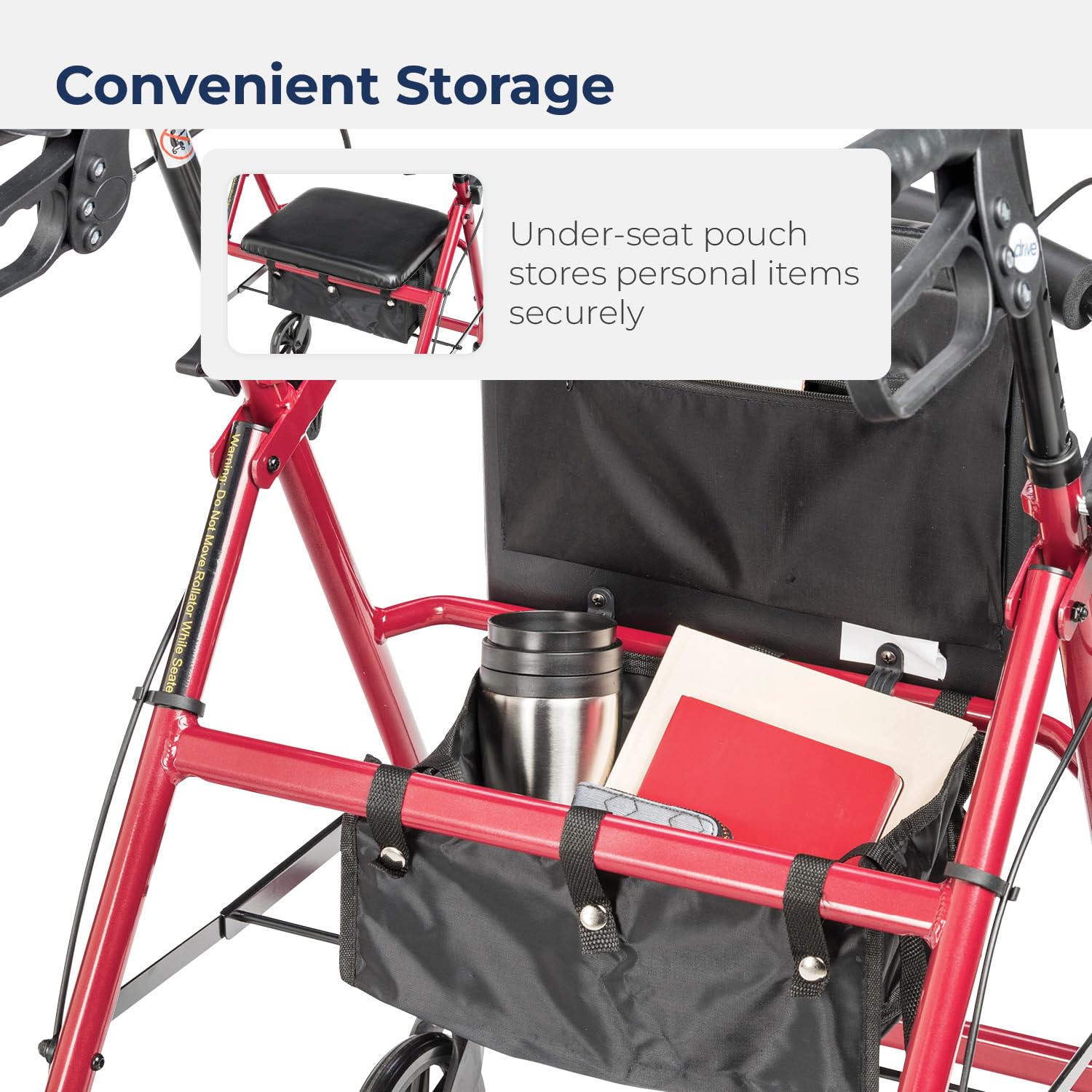 Drive Medical Aluminum Rollator Walker Fold Up and Removable Back Support, Padded Seat, 6