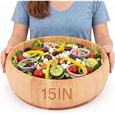 Yiyiring 15 x 5 Inch Extra Large Wood Salad Bowl, Mixing Salad Fruits | Solid Wood Big Salad Bowl for Serving Fruit Popcorn Snack, for Party Gatherings Restaurant Kitchen Countertop Decorative