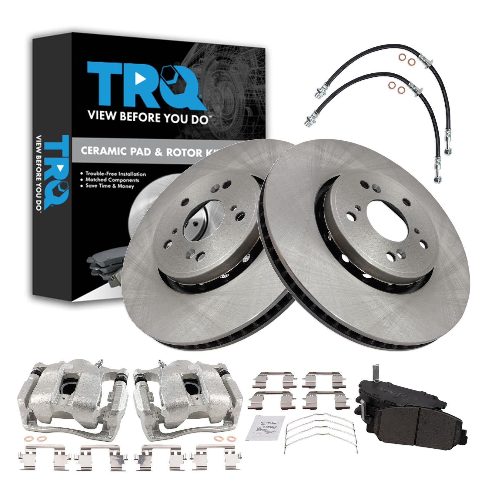 TRQ Front Brake Pad and Rotor Set Ceramic Calipers Compatible with 2013-2018 Acura RDX Image