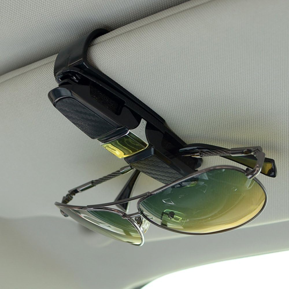 FineGood Glasses Holder for Car Sun Visor Sunglasses with Card Clip Pack of 2 Black, X - Image 3