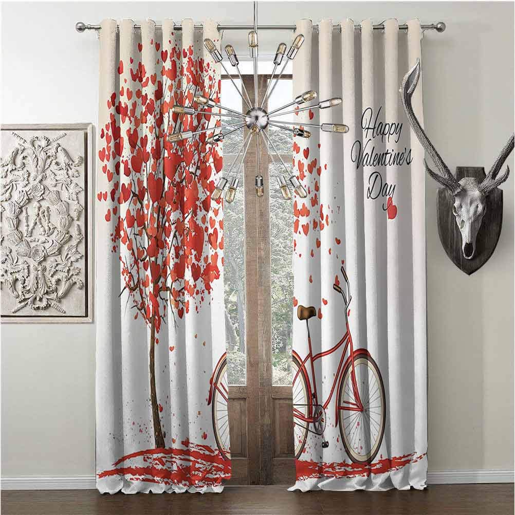 hengshu Print for Bedroom Kindergarten Living Room Valentines Daylight Blocking curtainRomantic Tree with Blooming Hearts with Bike and Petals Vintage ArtworkW84 x L84 Inch Cream Vermilion