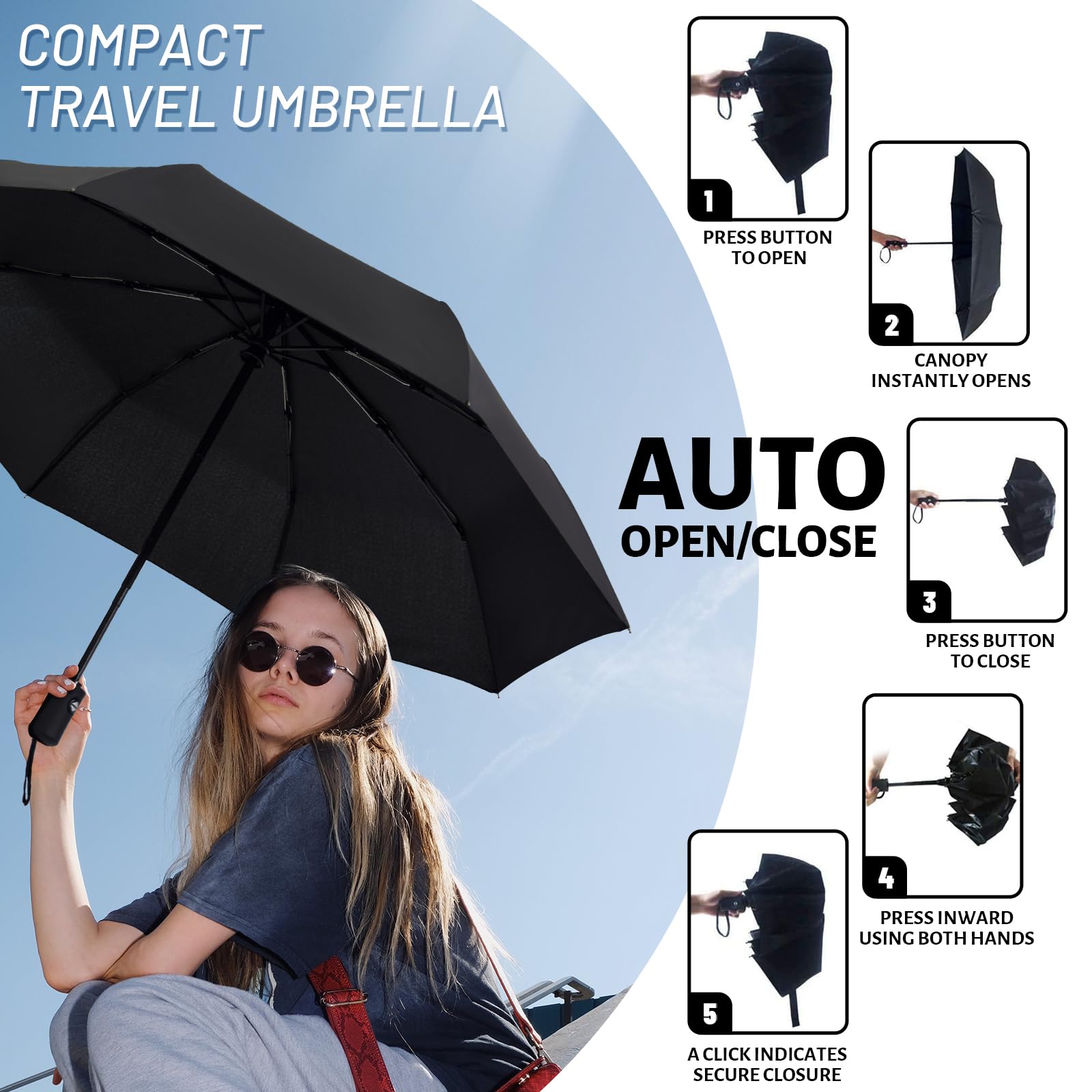 SY COMPACT Travel Umbrella Windproof Automatic Umbrellas Small Compact UV Sun Protection Factory Outlet Umbrella