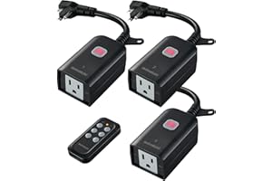 SURAIELEC Outdoor Wireless Remote Control Outlet Kit, Waterproof Remote Power Switch, 15 AMP, 100 FT Range, 1 Remote 3 Outlets for Indoor Outdoor Lights (Battery Included)