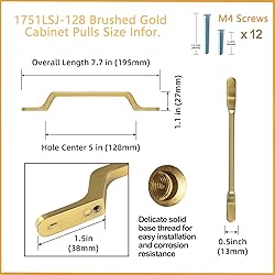 Goo-Ki 6 Pack Brushed Gold Cabinet Handle Drawer