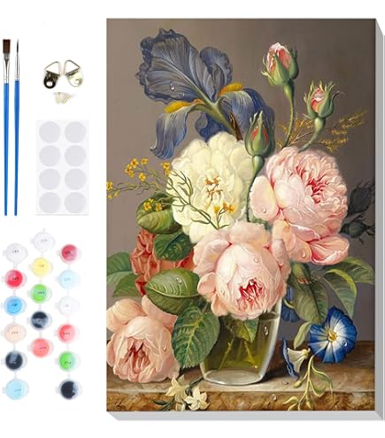 Kit Peinture Par Numéros TISHIRON – Toile 40x50 Cm Fleur Cœur Humain – Pour Adultes Et Ados Dès 9 Ans