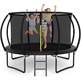 MammyGol Trampoline &Oslash; 244/370/427cm with All Parts, Pumpkin Design, Stable Frame Construction, Outdoor Trampoline with Enclosure Net for Family, ASTM Approved