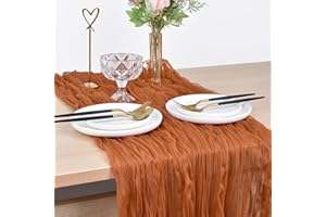 Joanlody Terracotta Cheesecloth Table Runner Fall Thanksgiving 10Ft Rustic Gauze Boho Cheese Cloth Table Runner for Wedding Bridal Baby Shower Decoration