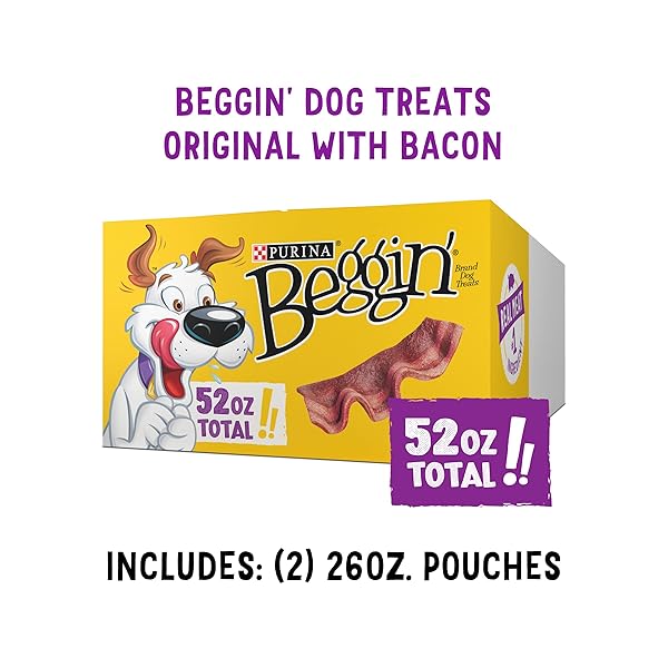 PURINA BEGGIN’ STRIPS DOG TREATS, ORIGINAL WITH BACON FLAVOR – (PACK OF 2) 26 OZ. POUCHES