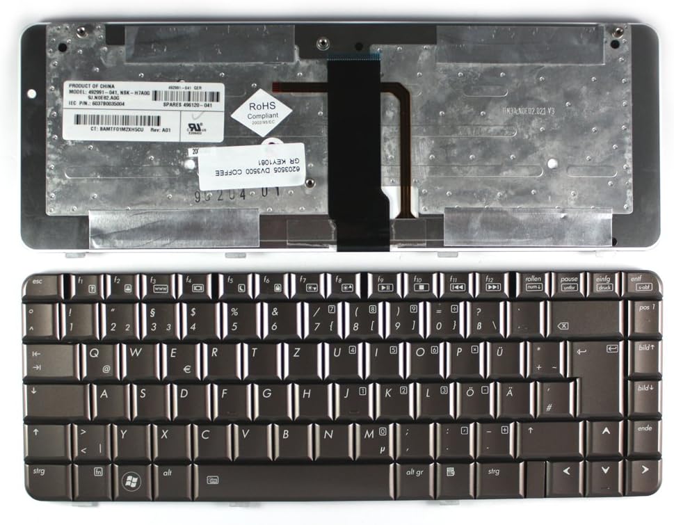 HP Pavilion DV3500, HP Pavilion DV3500EA, HP Pavilion DV3500EN, HP Pavilion DV3500ER, HP Pavilion DV3500T Backlit Coffee German Replacement Laptop Keyboard