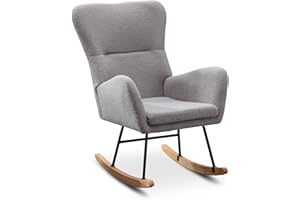 ONPNO Modern Rocking Accent Chair, High Backrest Glider Rocker for Baby Nursery, Uplostered Comfy Armchair for Living Room Bedroom (Grey)