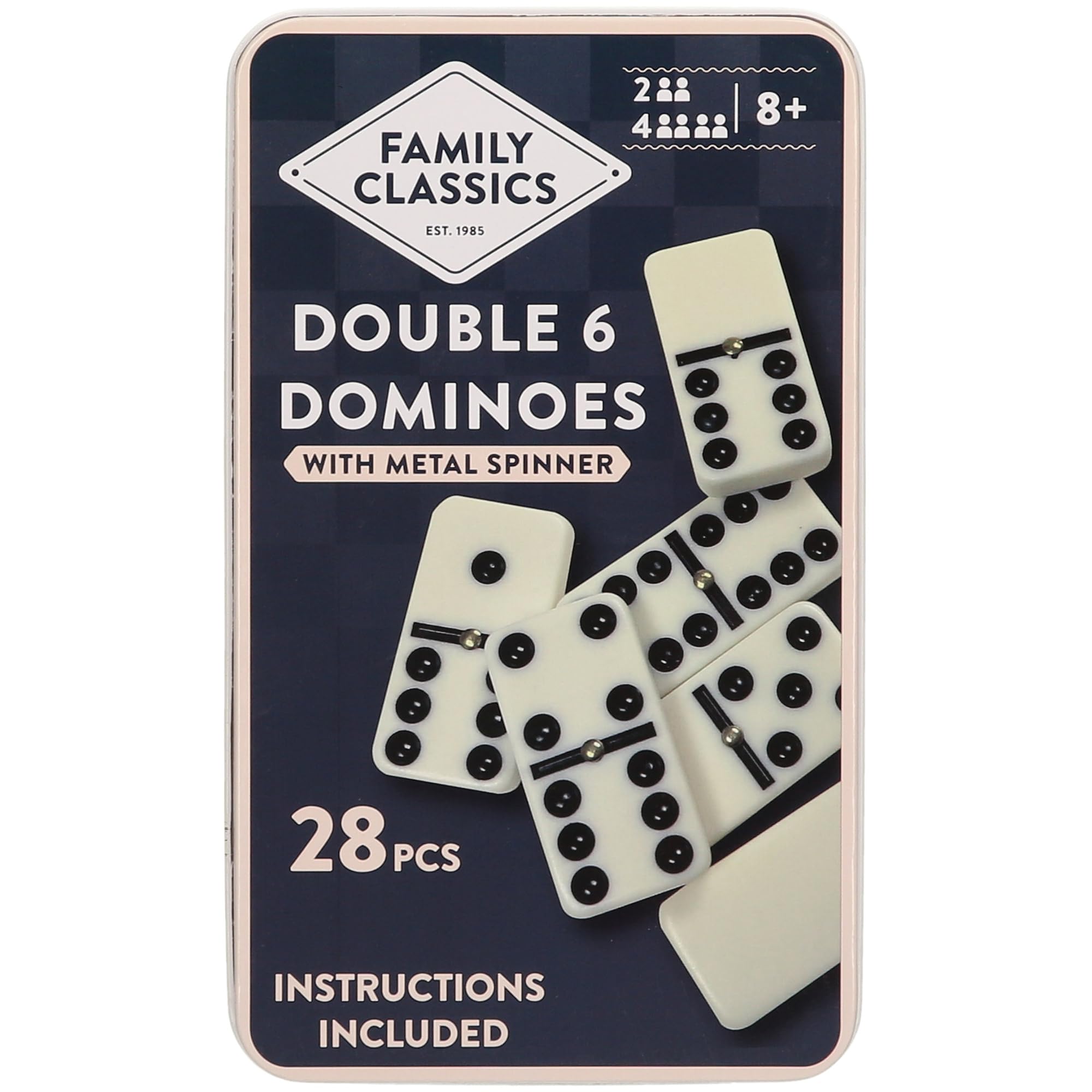 Navoys Classic Double 6 Dominoes Tin Gift Set 28 Pieces - Retro Dominoes Game for Children & Adults, Dementia Activities, Pub Game, Kids Age 8 and Above, Travel Size Design