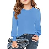 Haloumoning Girls Long Sleeve T Shirts Kids Fall Crewneck Tops Casual Smocked Cuffs Tees 5-14 Years