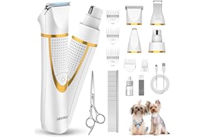 AIBORS Small Dog Grooming Kit, 4 in 1 Electric Cordless Dog Paw Trimmer with Nail Grinder, Low Noise Dog Nail Trimmers, IPX7 Waterproof Small Dog Grooming Clippers for Paws, Ears, Face, Hip Hairl