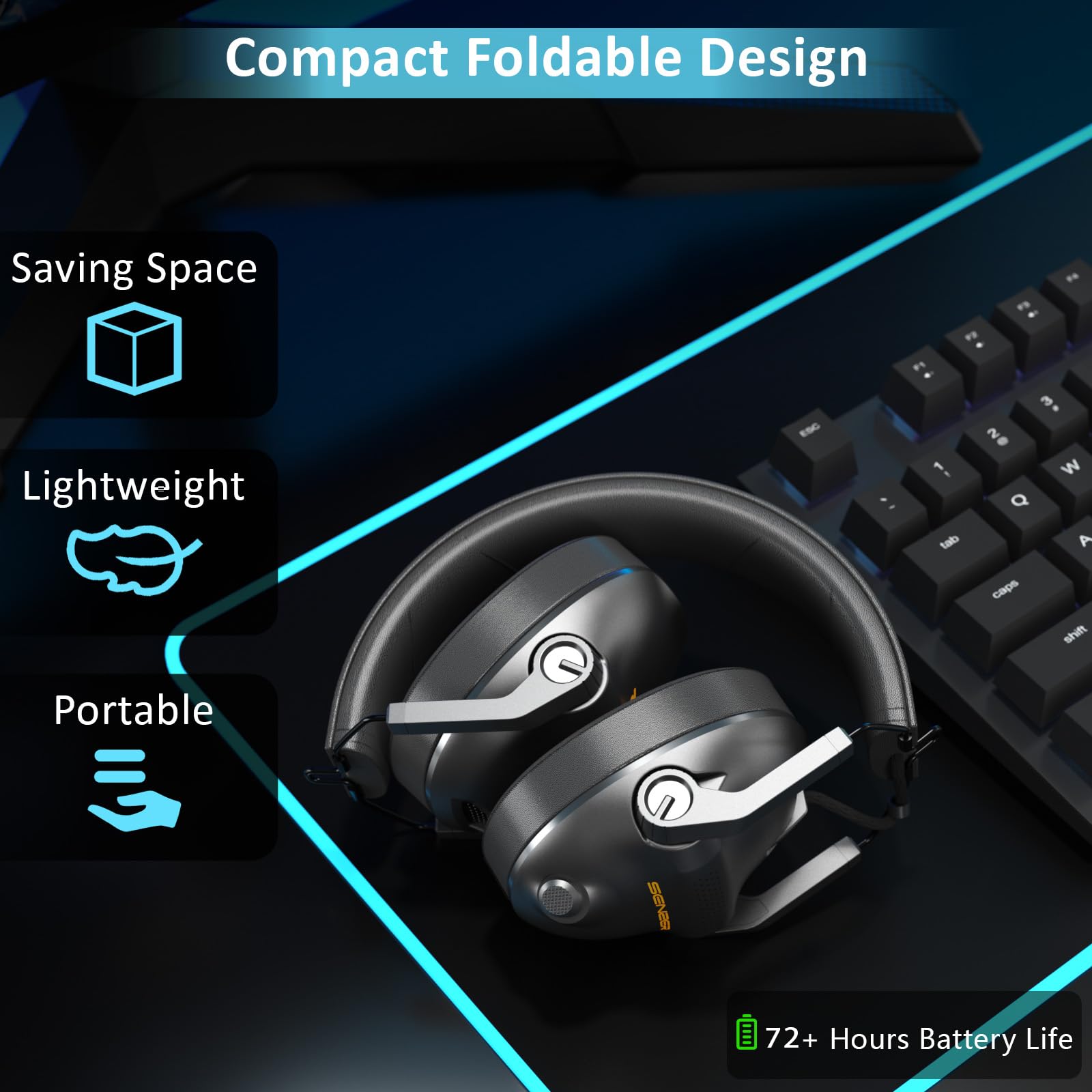 SENZER SG600 Wireless Gaming Headset with Microphone - 7.1 Surround Sound, Noise Canceling Mic, 2.4GHz Wireless & Bluetooth 5.3 - Foldable Gaming Headphones for PC PS5 PS4 (Not Xbox Compatible)