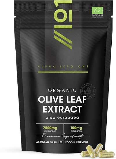 ALPHA01 Organic Olive Leaf Extract 7500mg 20% Oleuropein 60 Veg Capsules