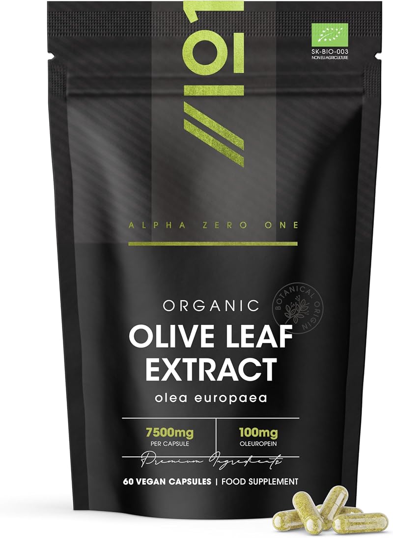 ALPHA01 Organic Olive Leaf Extract 7500mg 20% Oleuropein 60 Veg Capsules