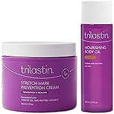 TriLASTIN Maternity 4oz Stretch Mark Cream & 3.4oz Nourishing Body Oil Bundle | Pregnancy Skincare Gift for First-Time Moms